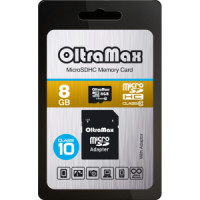 Карта памяти OltraMax MicroSDHC 8GB Class10 + адаптер SD