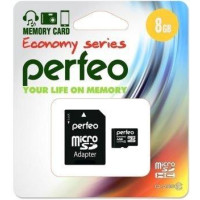 Карта памяти Perfeo MicroSDHC 8GB Class10 + адаптер Economy Series