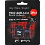 Карта памяти Qumo MicroSDHC 16GB Class10 UHS-I + адаптер